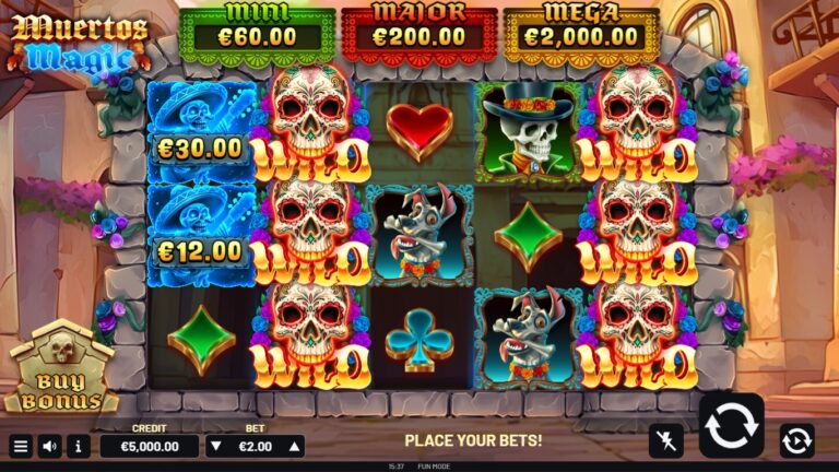 muertos magic slot gameplay showing the active reels and symbols
