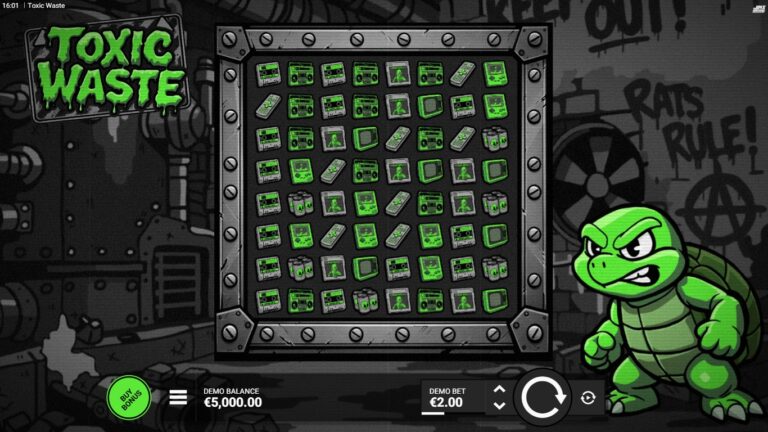 toxic waste slot gameplay showing the active reels and symbols