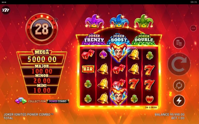 Joker Ignited Power Combo slot gameplay with Joker symbols on five reels