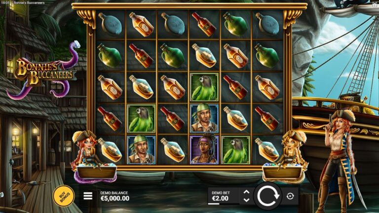 bonnie s buccaneers slot gameplay showing the active reels and symbols