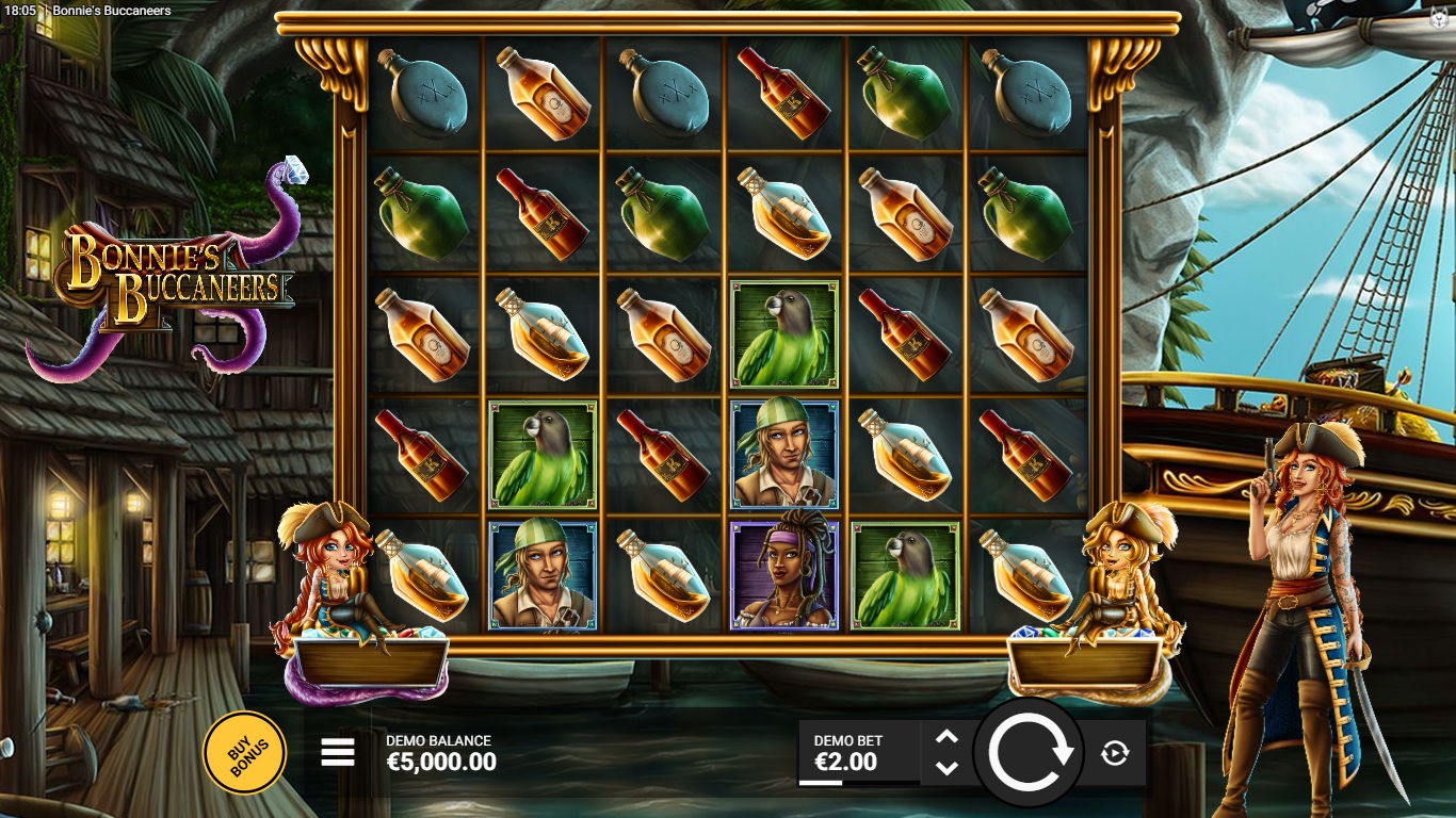 bonnie s buccaneers slot gameplay showing the active reels and symbols