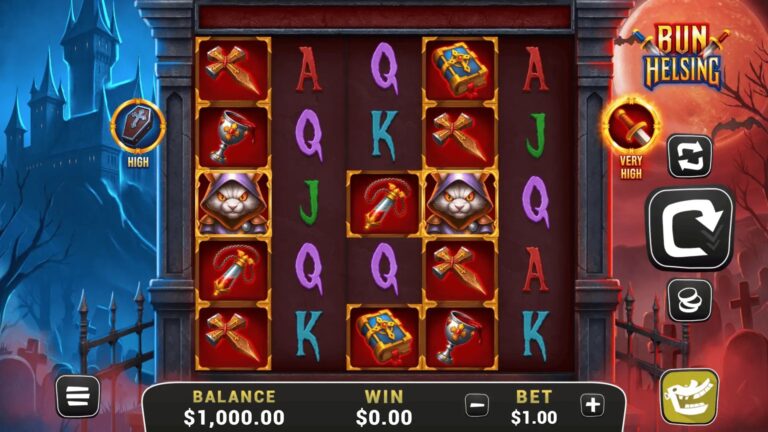 Bun Helsing slot gameplay with symbols on a 5x5 board