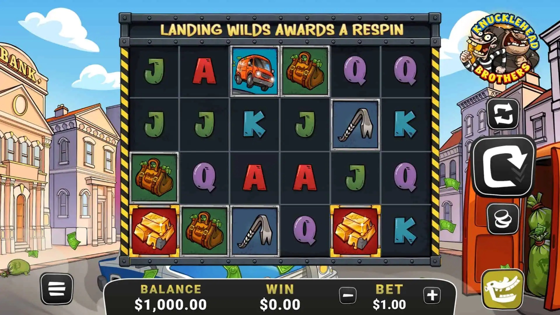 Knucklehead Brothers slot gameplay with symbols on a 6x4 board