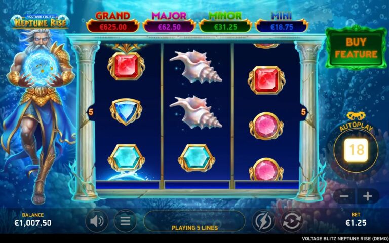 Voltage Blitz Neptune Rise slot gameplay with sea-themed symbols and prize values
