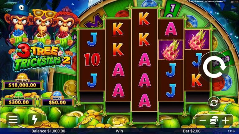 3 Tree Tricksters 2 slot gameplay with symbols on a 3-4-5-4-3 board