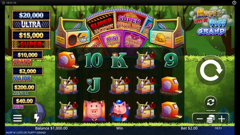 Huff N' Lots of Puff Grand slot gameplay showing the active reels and symbols