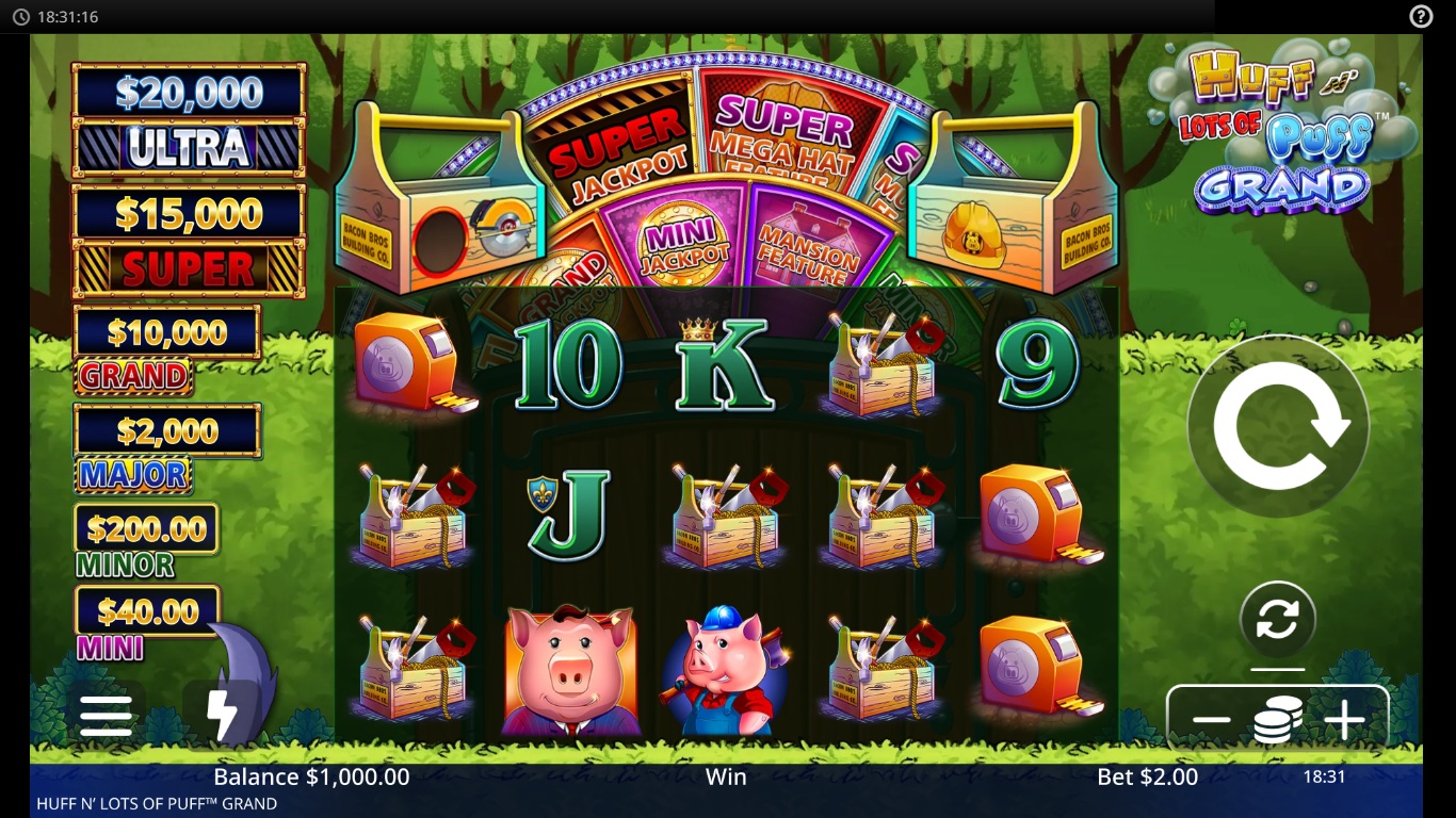 Huff N' Lots of Puff Grand slot gameplay showing the active reels and symbols