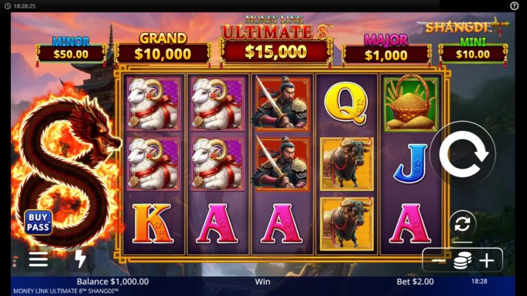 Money Link Ultimate 8 Shangdi slot gameplay showing the active reels and symbols