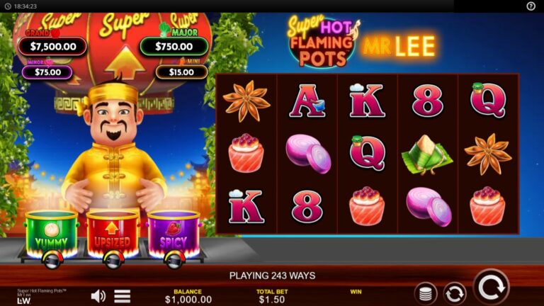 Super Hot Flaming Pots Mr Lee slot gameplay showing the active reels and symbols