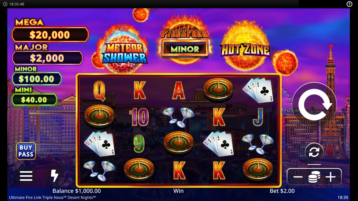 Ultimate Fire Link Triple Nova Desert Nights slot gameplay showing the active reels and symbols