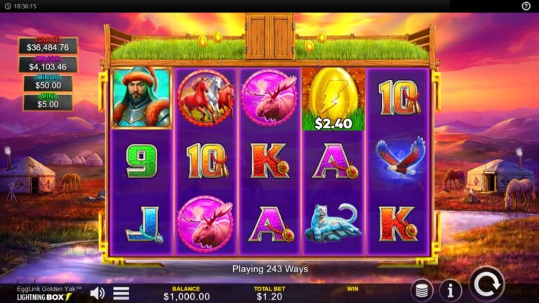 EggLink Golden Yak slot gameplay showing the active reels and symbols