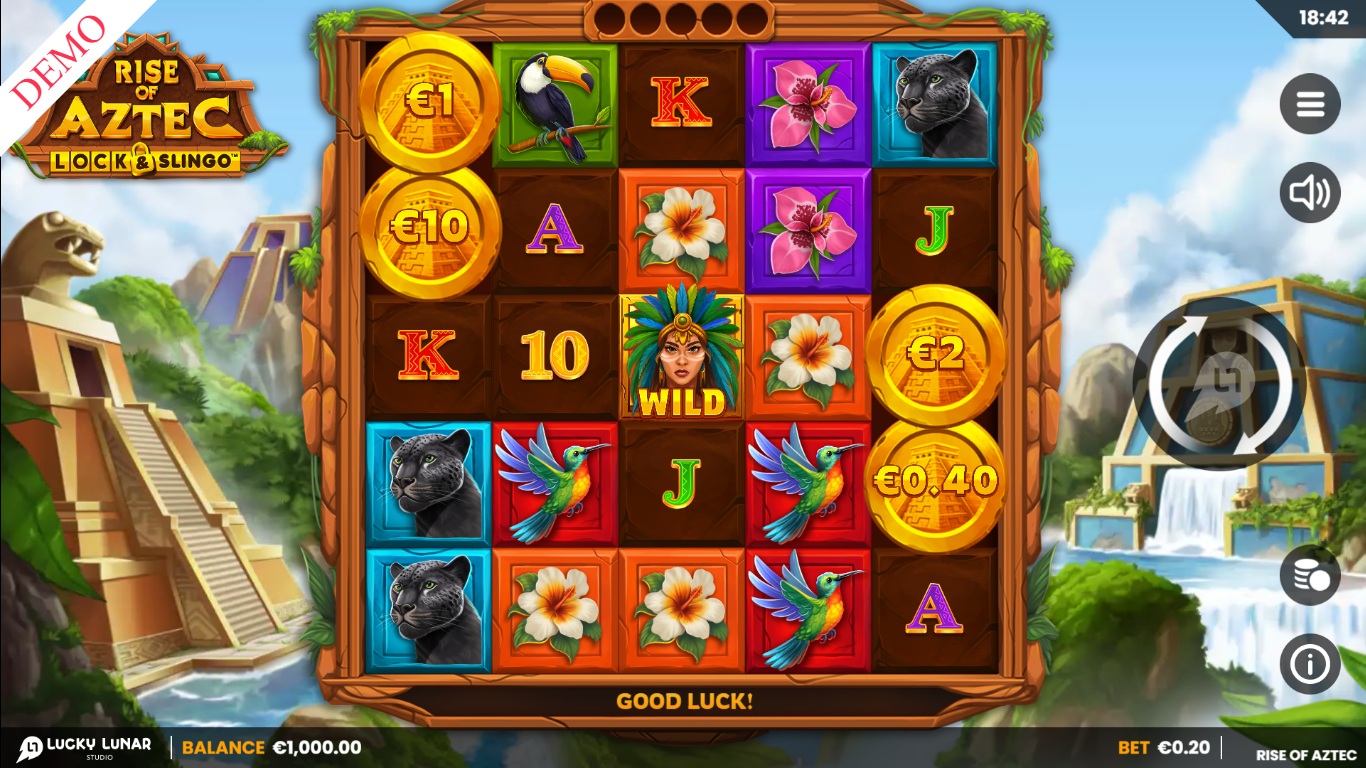 Rise of Aztec Lock & Slingo slot gameplay showing the active reels and symbols