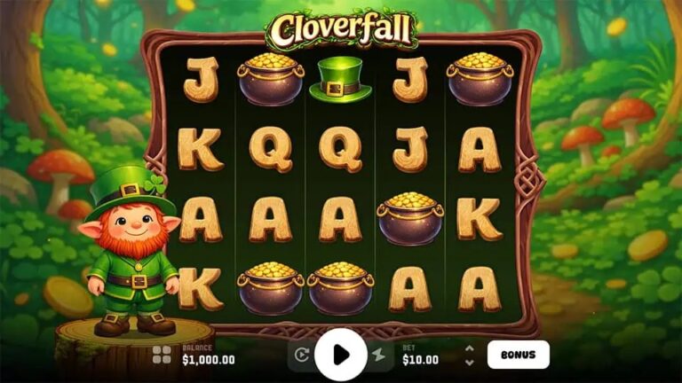 Cloverfall slot gameplay with symbols on a 5x4 board