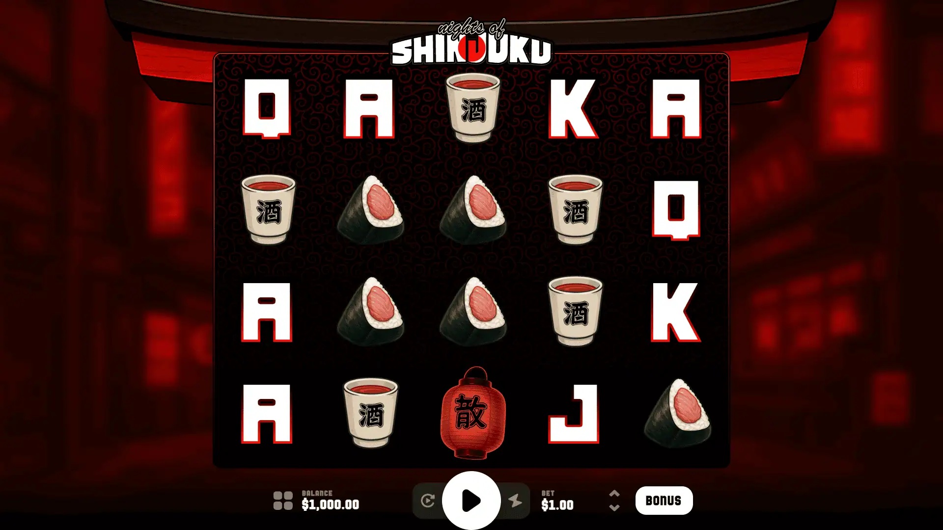 Nights Of Shinjuku slot gameplay with symbols on a 5x4 board