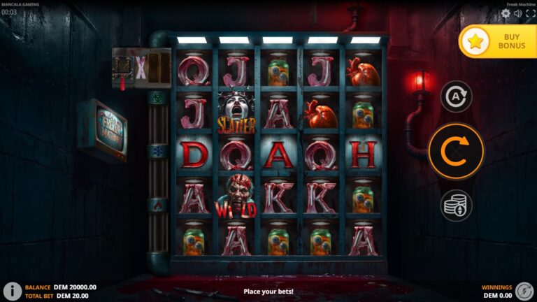 Freak Machine slot gameplay showing the active reels and symbols