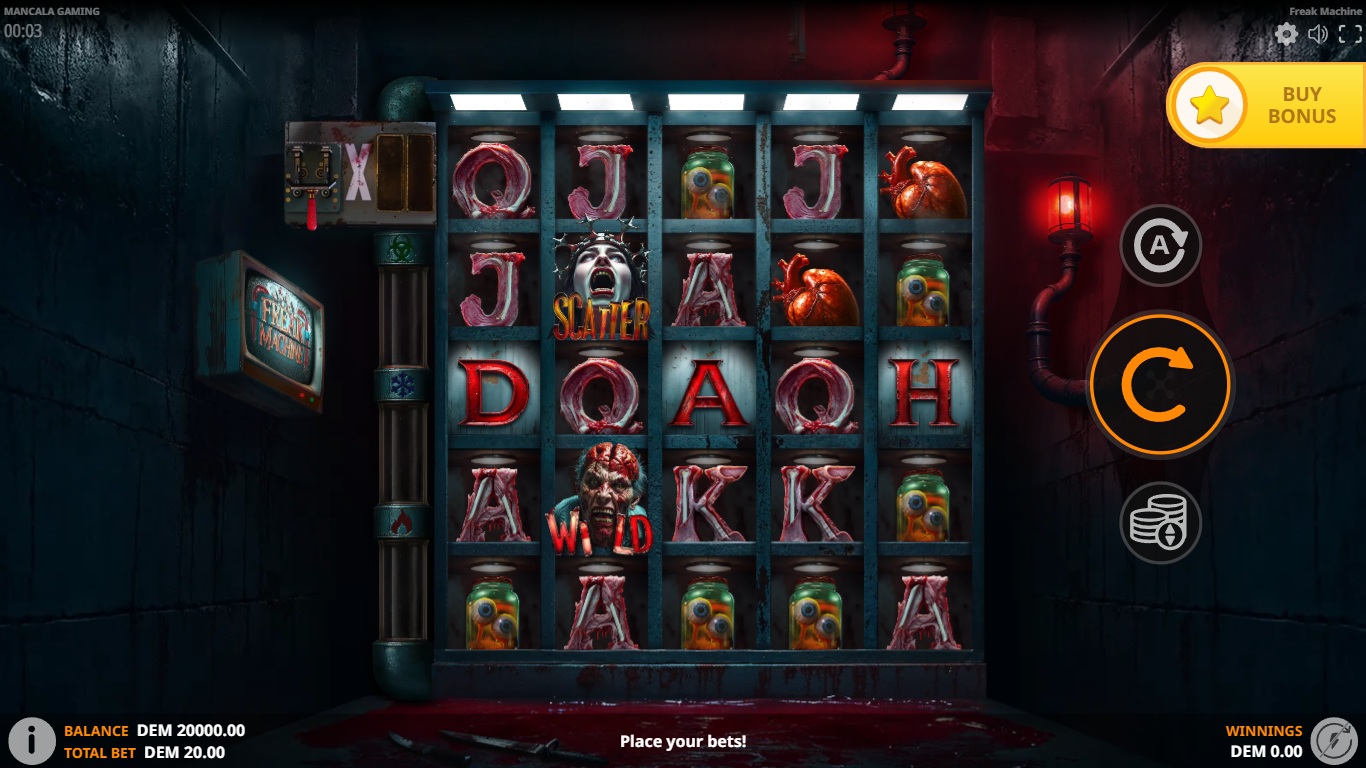 Freak Machine slot gameplay showing the active reels and symbols