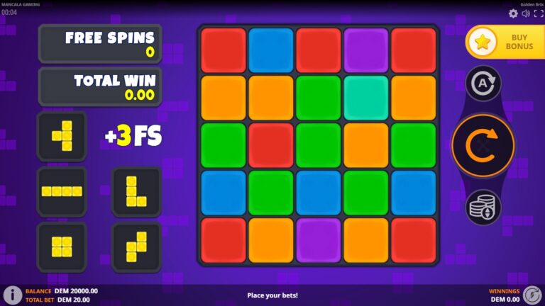 Golden Brix slot gameplay showing a grid of colourful connected blocks