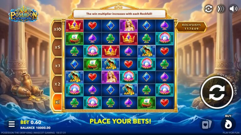 Poseidon The Deep King slot gameplay with changing-height sea-themed reels