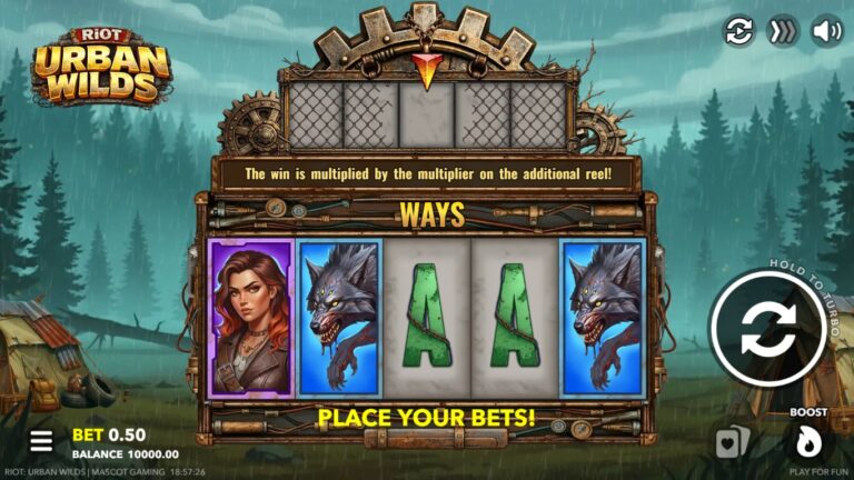 Riot Urban Wilds slot gameplay with variable-height urban-themed reels