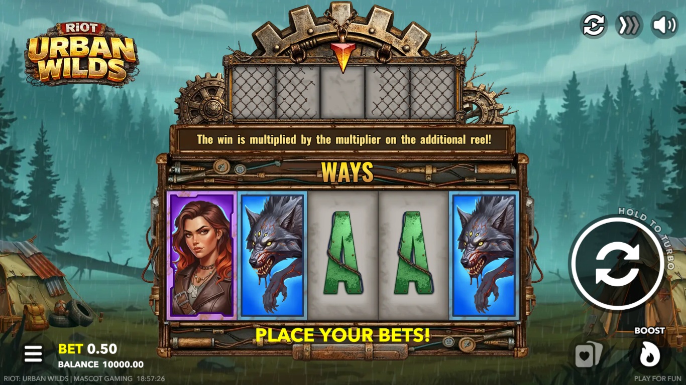 Riot Urban Wilds slot gameplay with variable-height urban-themed reels