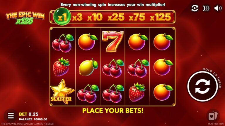 The Epic Win x125 slot gameplay with fruit symbols and a visible win multiplier