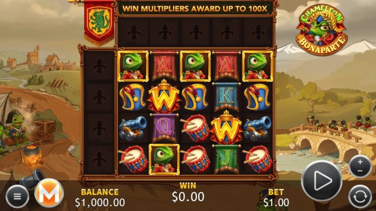 Chameleon Bonaparte slot gameplay with symbols on a 5x4 board