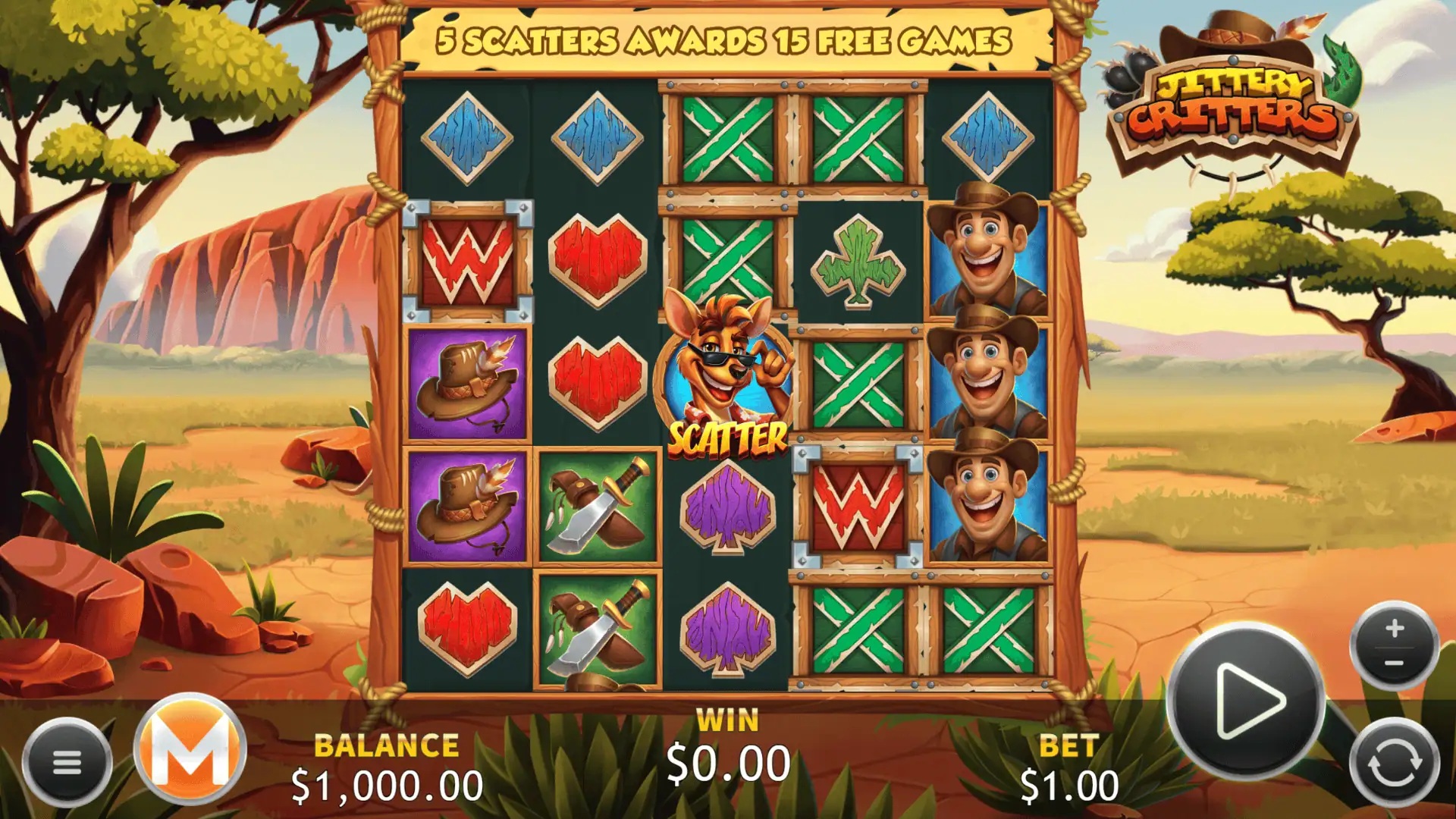 Jittery Critters slot gameplay with symbols on a 5x5 board