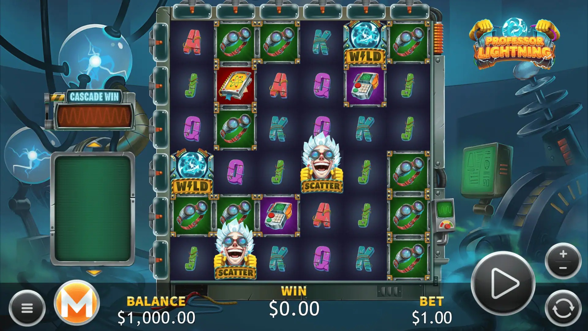 Professor Lightning slot gameplay with symbols on a 6x6 board