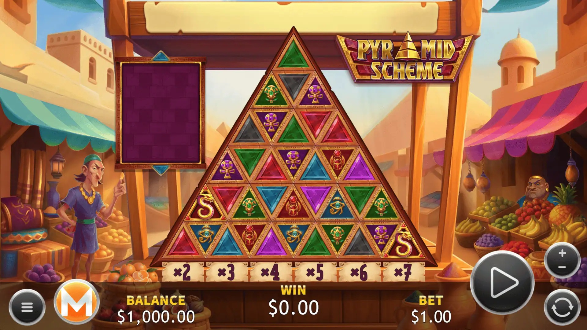 Pyramid Scheme slot gameplay with symbols on a 11x6 board
