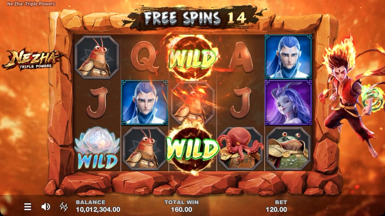 Ne Zha Triple Powers slot gameplay with three relic powers and five reels
