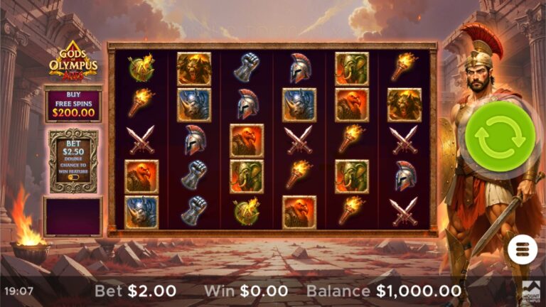 Ares slot gameplay with battle symbols and cascading wins