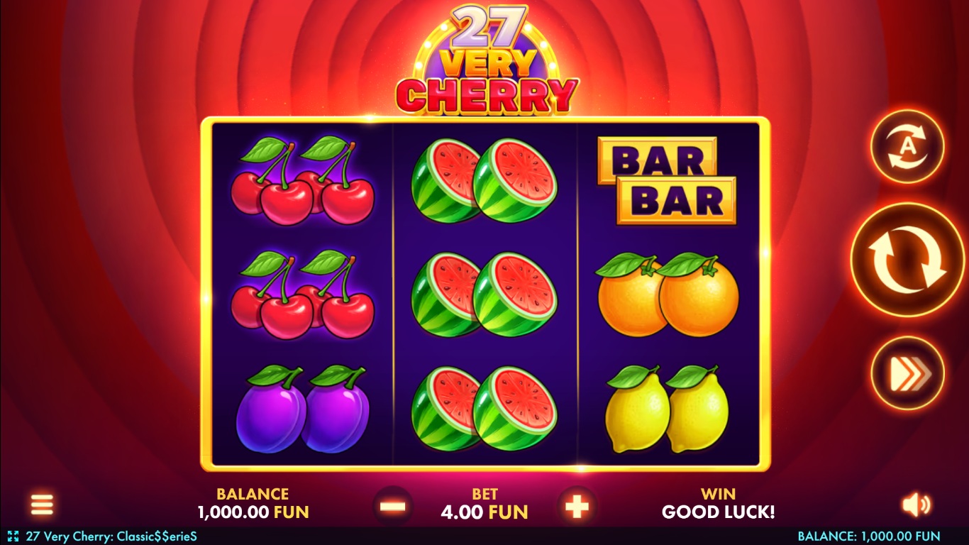 27 Very Cherry slot gameplay with three reels and fruit symbols