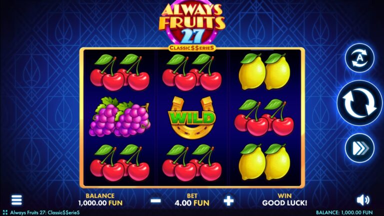 Always Fruits 27 slot gameplay with fruit and Horseshoe Wild symbols