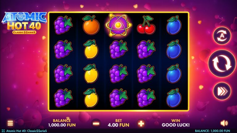Atomic Hot 40 slot gameplay with fruit on five reels and four rows