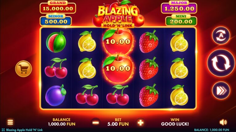 Blazing Apple Hold N Link slot gameplay with fruit on five reels