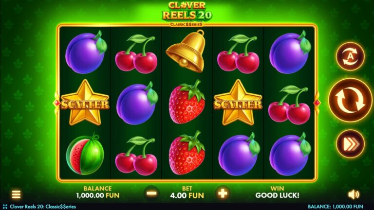 Clover Reels 20 gameplay with clover and fruit symbols on five reels