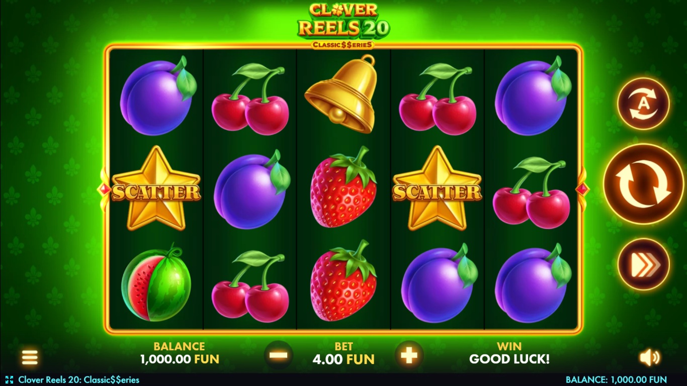 Clover Reels 20 gameplay with clover and fruit symbols on five reels