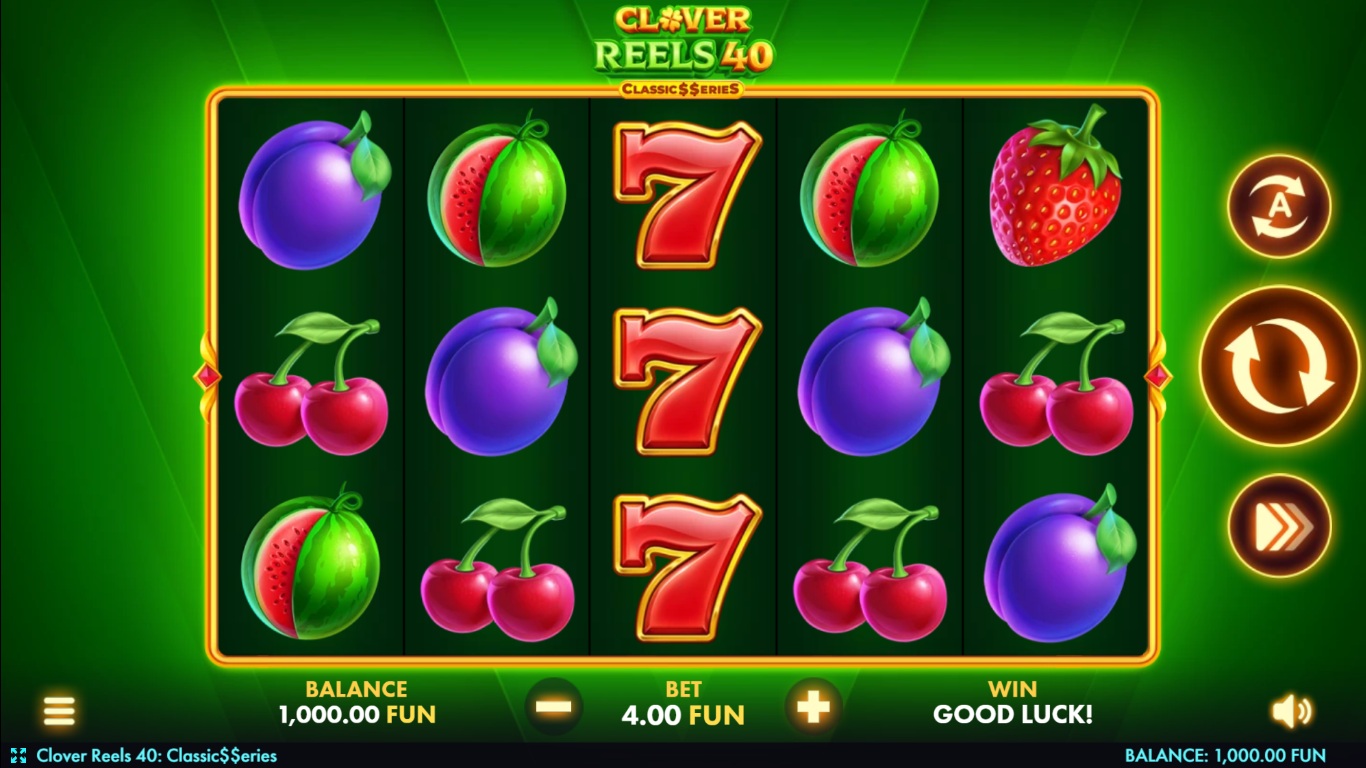 Clover Reels 40 gameplay showing clover-themed fruit reels