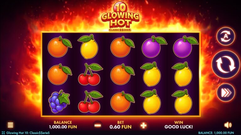 Glowing Hot 10 gameplay with classic fruit on five reels