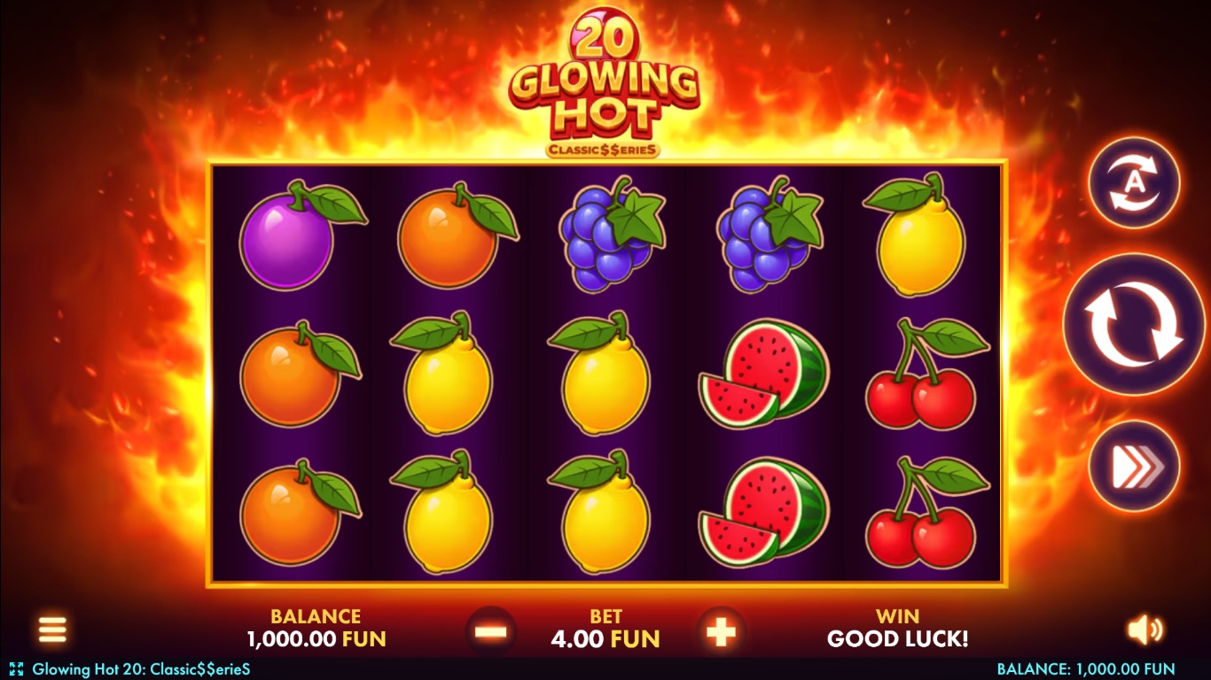 Glowing Hot 20 gameplay showing classic fruit symbols