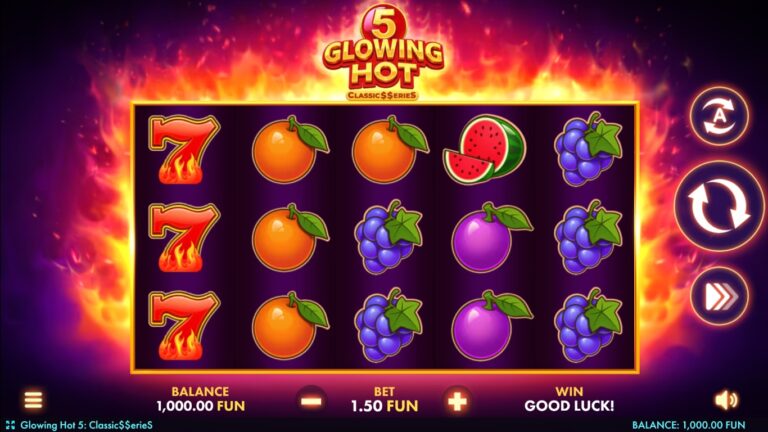 Glowing Hot 5 gameplay showing five-line fruit reels