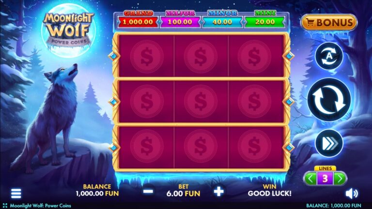 Moonlight Wolf Power Coins gameplay with a moonlit coin board