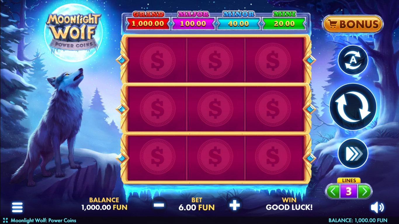 Moonlight Wolf Power Coins gameplay with a moonlit coin board