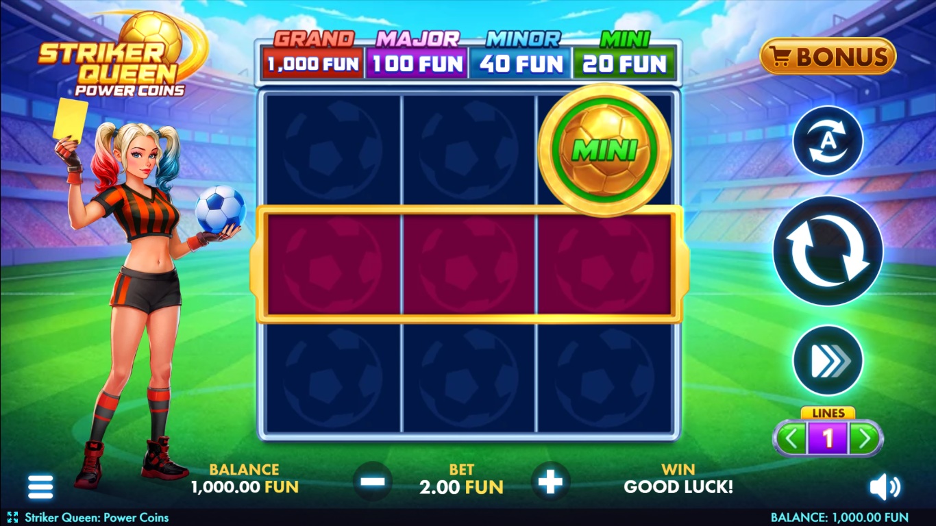 Striker Queen Power Coins gameplay showing football coin symbols