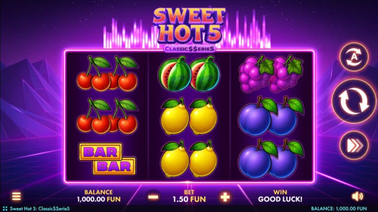 Sweet Hot 5 gameplay with three reels of fruit symbols