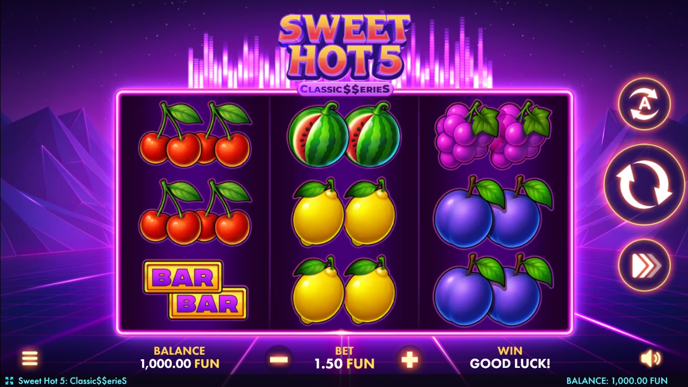 Sweet Hot 5 gameplay with three reels of fruit symbols