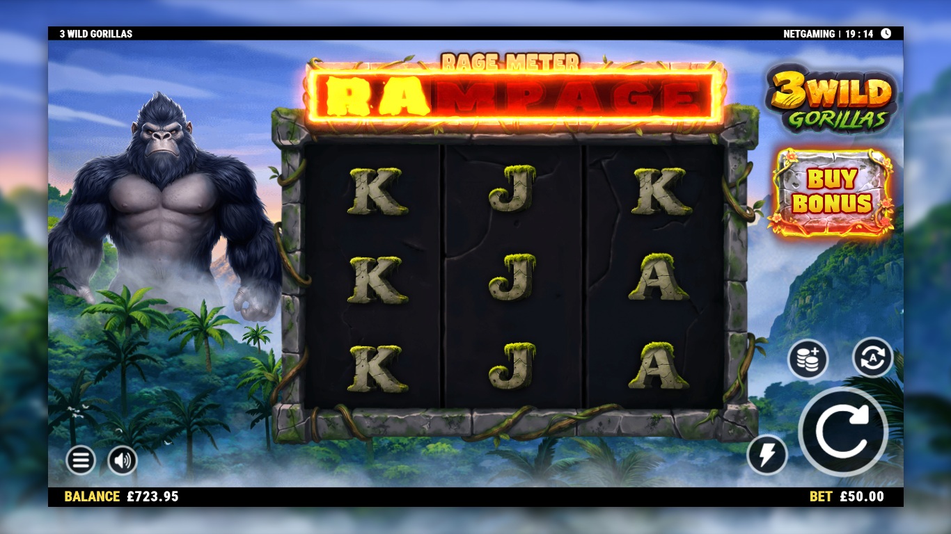 3 Wild Gorillas gameplay on a three-by-three jungle grid