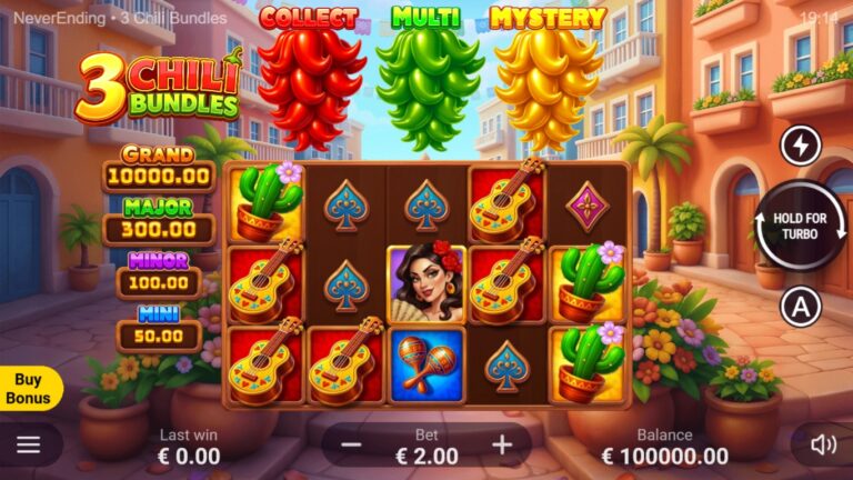 3 Chili Bundles gameplay with fiesta-themed symbols on five reels