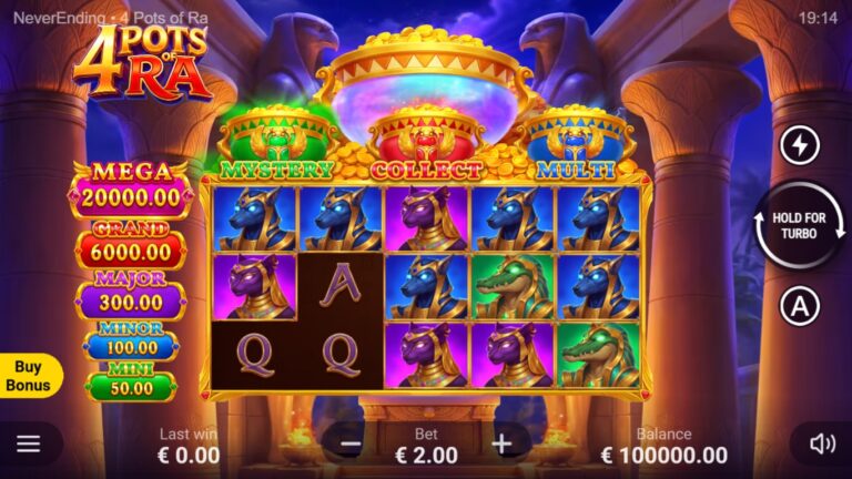 4 Pots of Ra gameplay with Egyptian symbols and four coin pots