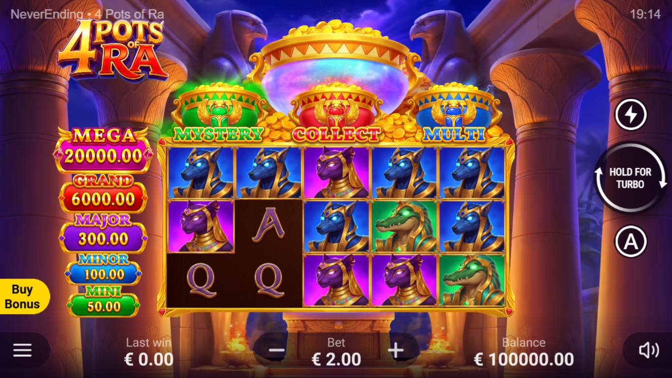 4 Pots of Ra gameplay with Egyptian symbols and four coin pots